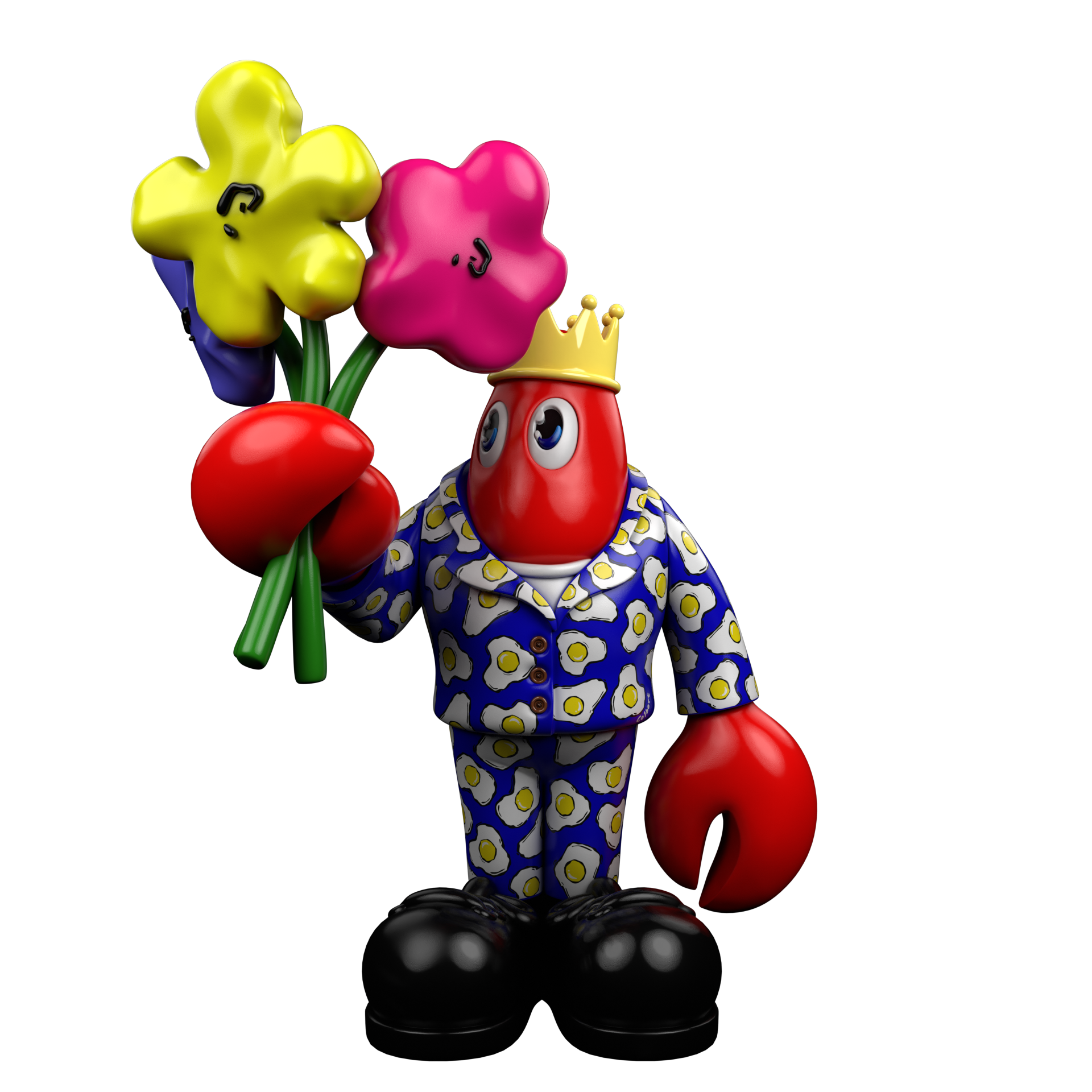 Lobster HoldingFlower blue egg Vinyl Figure Design Drawing